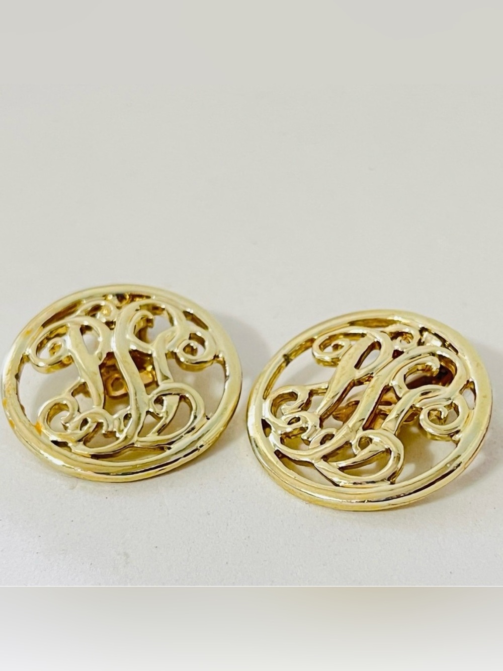 Vintage Coro Goldtone Monogram Earrings Clip On